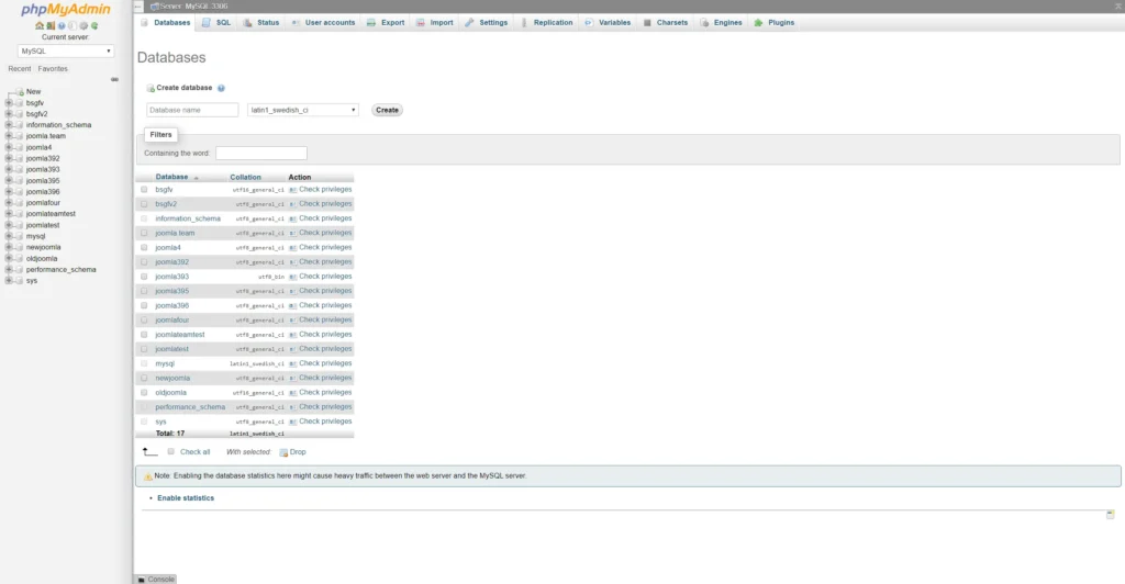Picture of the phpMyAdmin interface and structure of database.