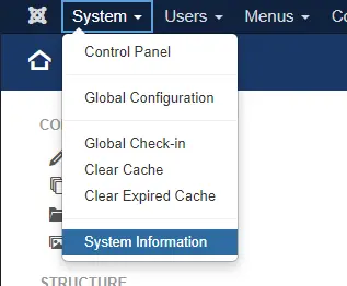 Path to system information panel in Joomla.
