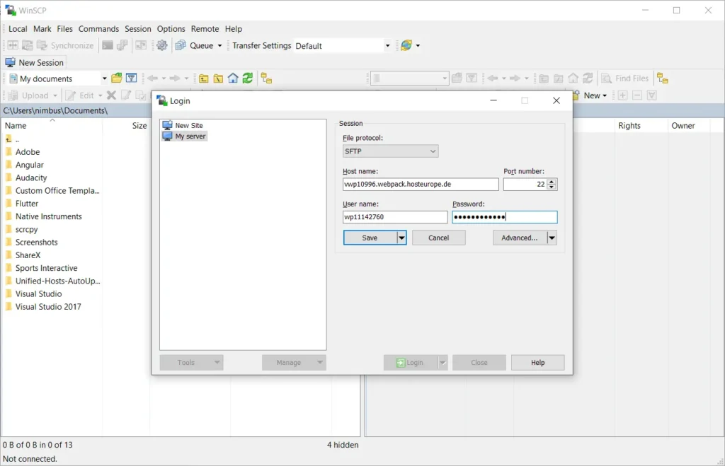Image of WinSCP start screen.