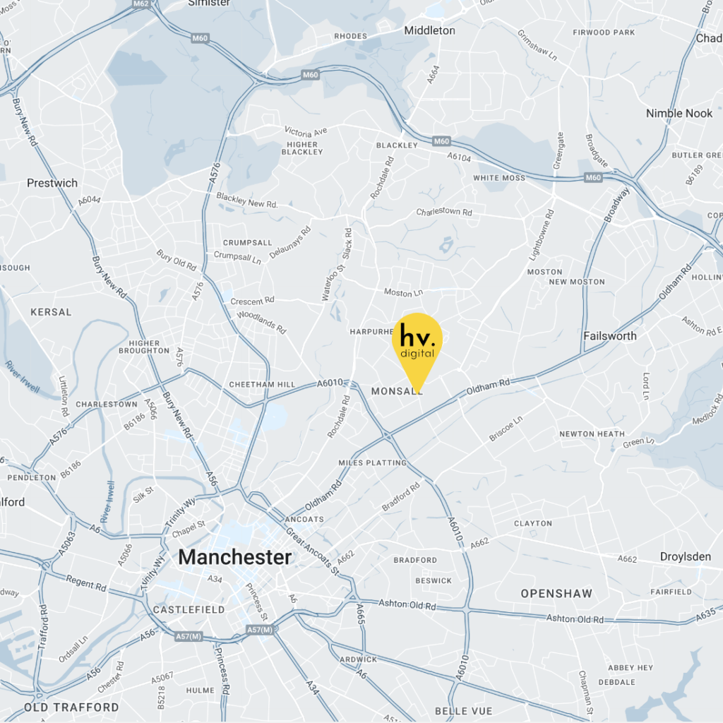 An image of a map and a pin of the HVD office in Manchester.