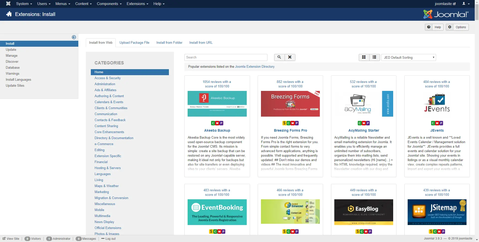 The Joomla Extension Directory inside Joomla administrator.