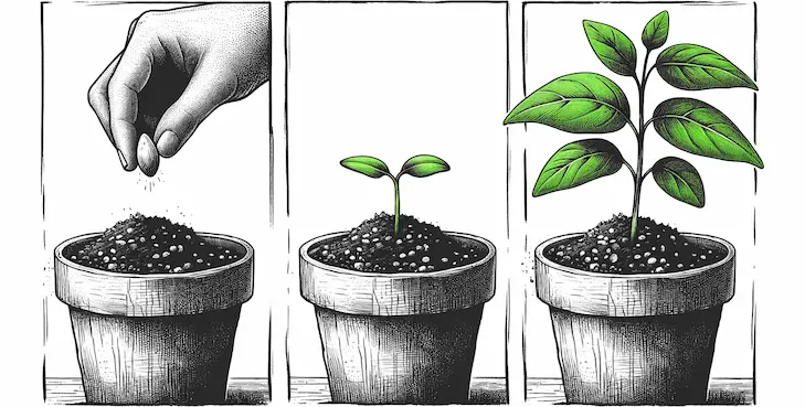 Seed being planted and growing into a plant